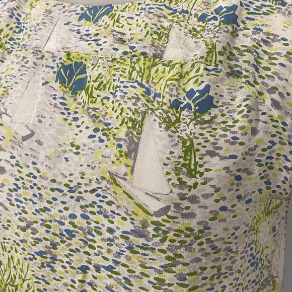 We Vera 100% Silk Grassy Sailboats Sleeveless Top Blouse 2 - Picture 2 of 6